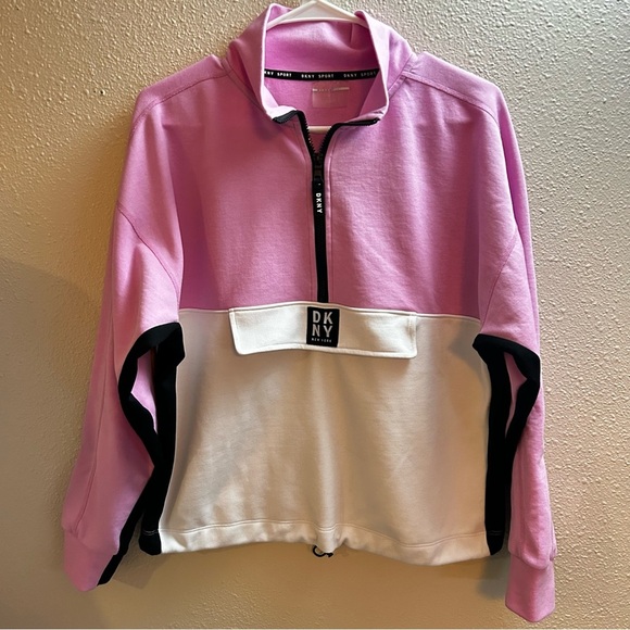 DKNY Pink Black and White Half-Zip Sweatshirt - Picture 1 of 5